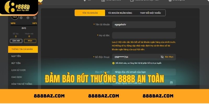 Đảm bảo rút thưởng 888B an toàn